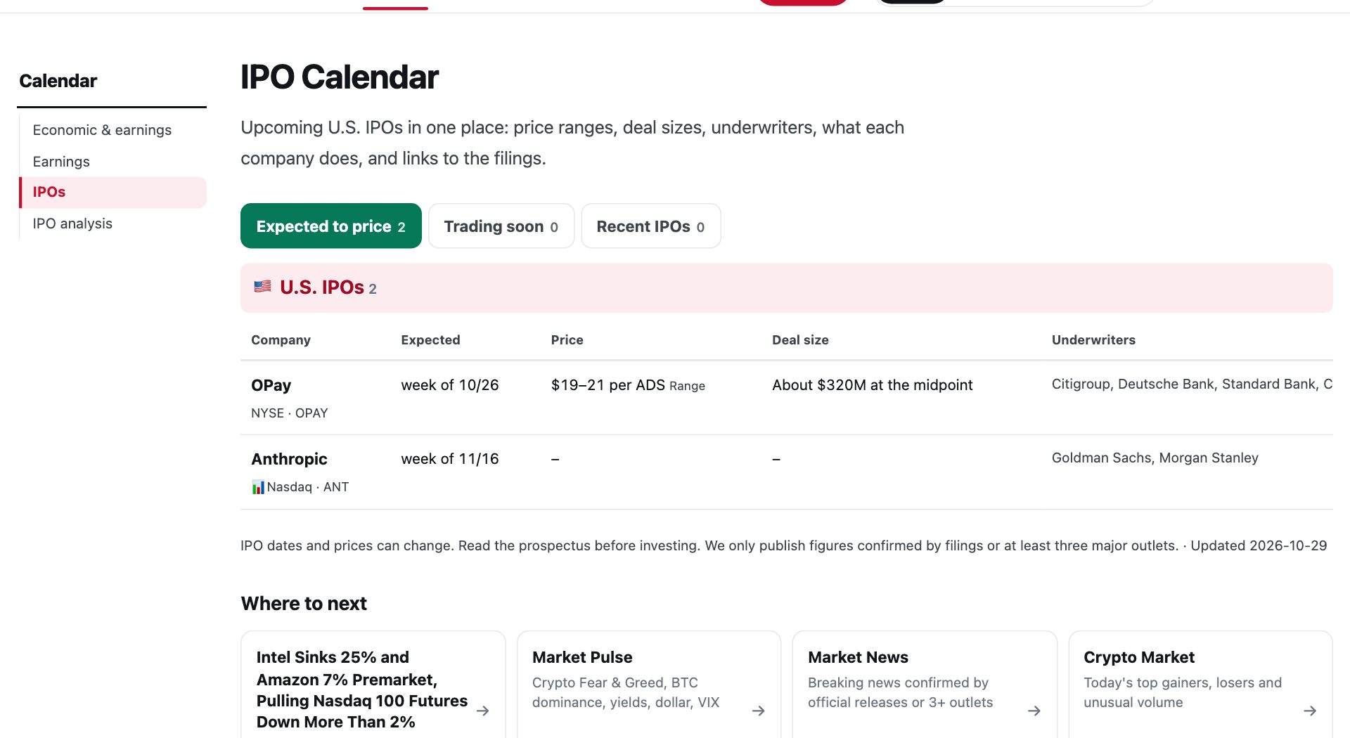 Upcoming U.S. IPOs