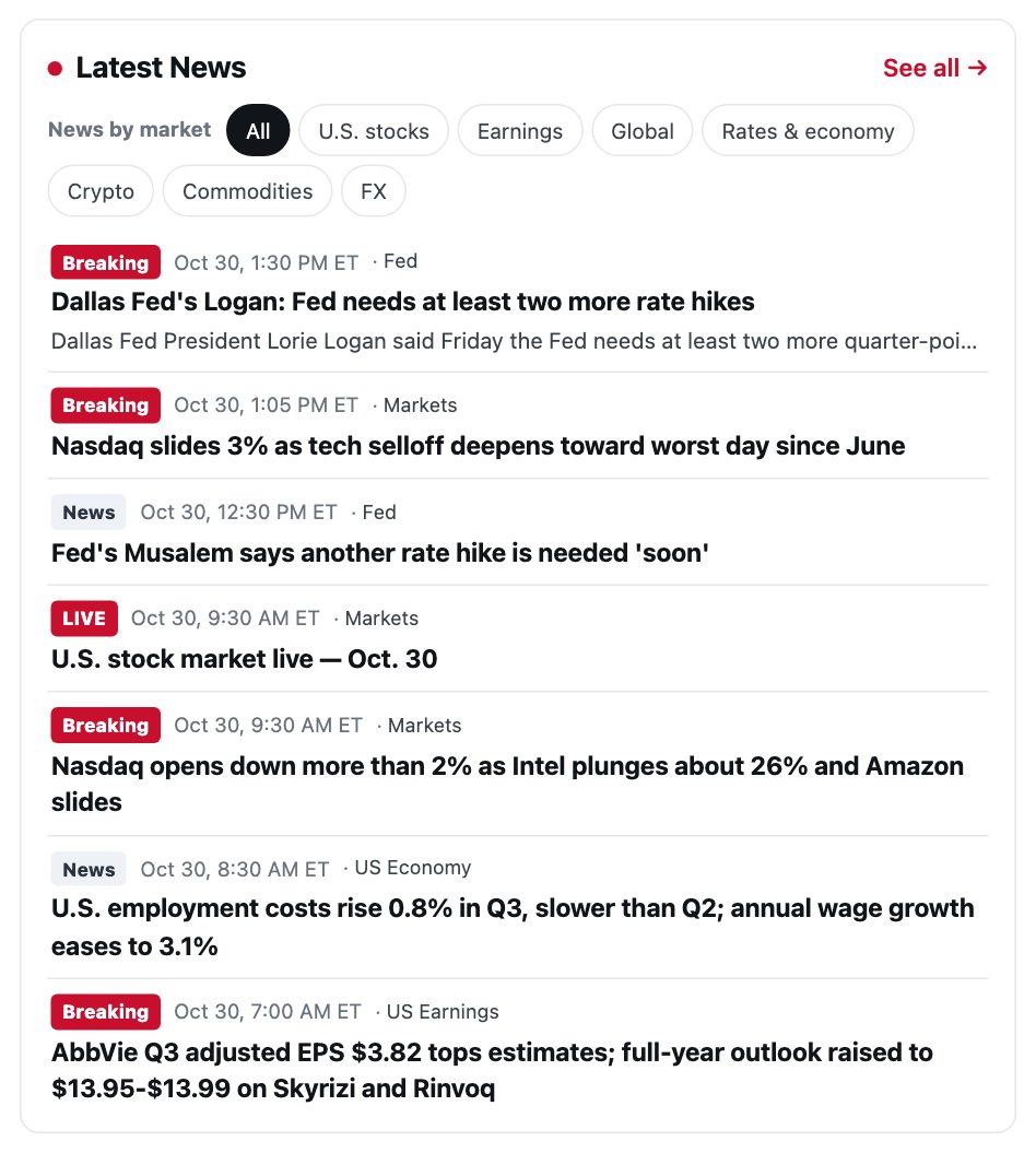 Latest news list on the home page