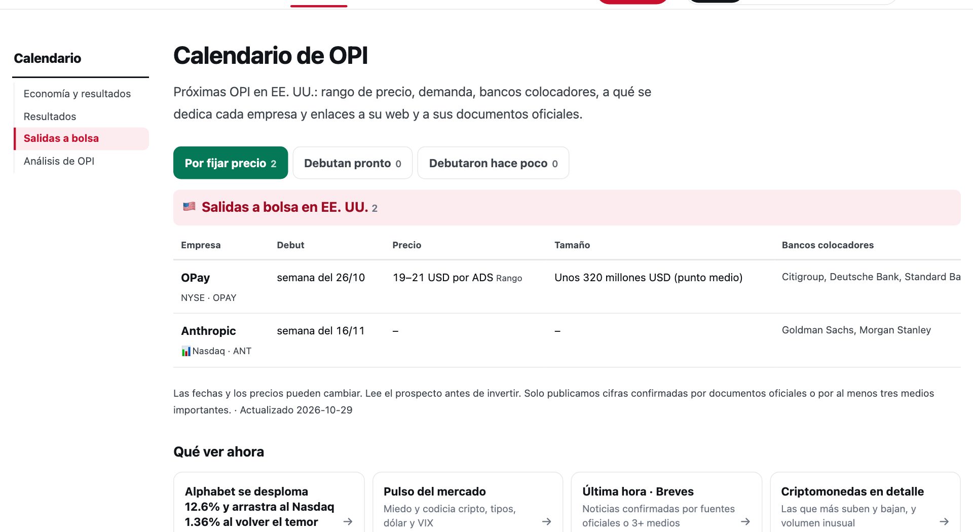 Próximas OPI en EE. UU.
