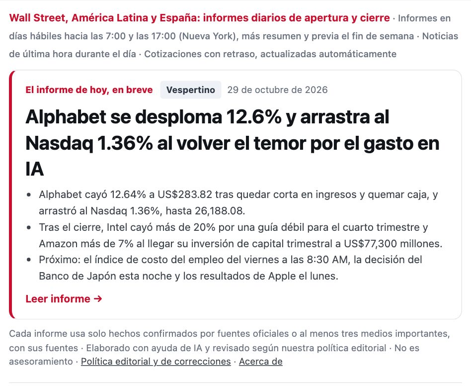 Informe del día en la portada