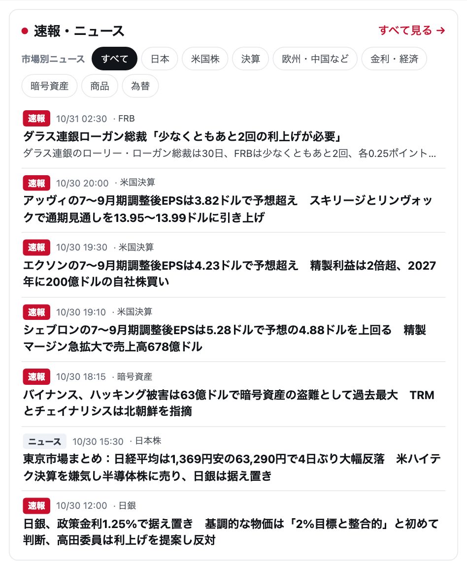 ホーム画面のニュース一覧